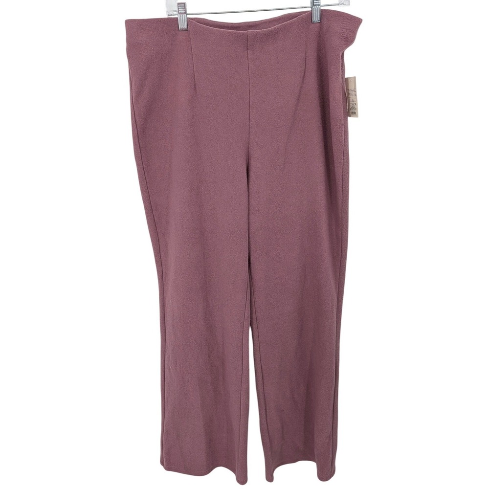 A New Day Soft Wide Leg Pants Womens XXL Mauve Pink Knit Pull On High Rise NWT